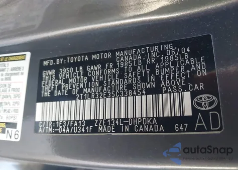 2005 Toyota Matrix from USA, damaged, VIN 2T1LR32E35C338454